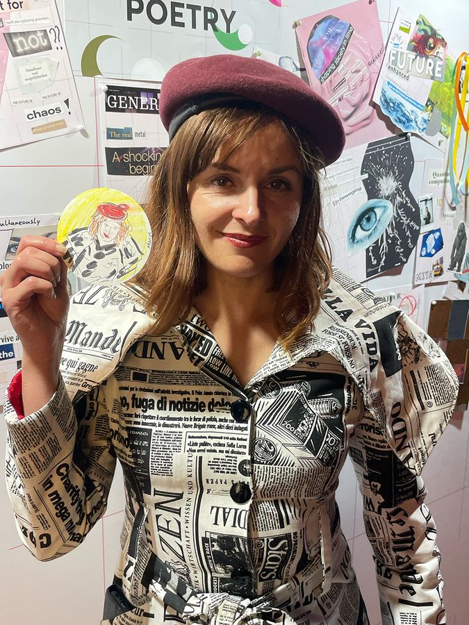 Guest holding a live hand-drawn portrait at an event